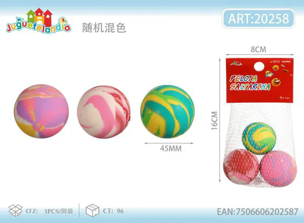 Pelotas saltarinas de 45 mm con efecto marmoleado, set de 3 piezas