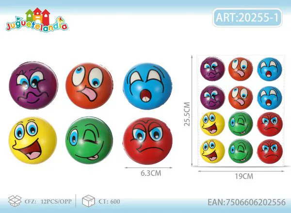 Pelota de espuma de 6.3 cm con caritas graciosas, colores surtidos
