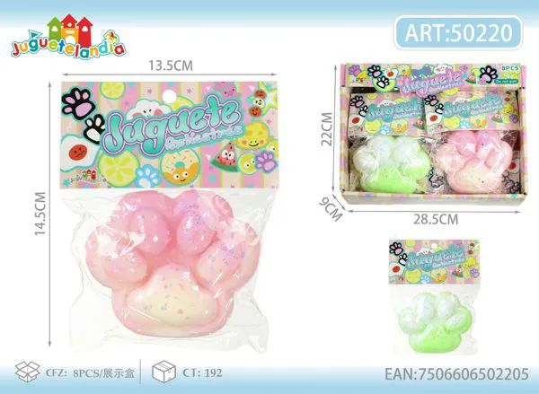 Juguete antiestrés squishy de patita de gato grande bicolor con brillantina