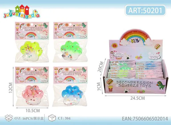 Juguete antiestrés squishy de patita de gato bicolor con brillantina