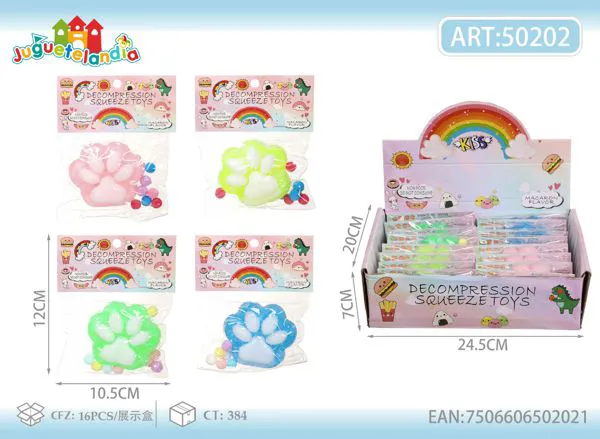 Juguete antiestrés squishy de patita de gato afelpada con bolitas