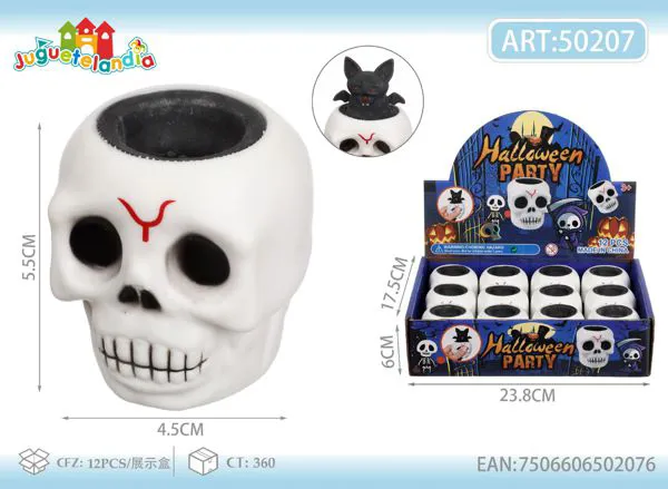 Juguete antiestrés squishy de calavera con murciélago sorpresa 5.5 cm