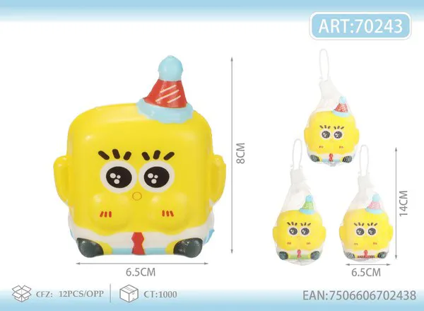 Juguete antiestrés squishy de Bob Esponja con gorro de fiesta 8 cm