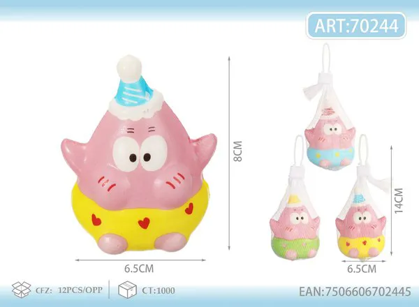 Juguete antiestrés squishy de Patricio Estrella con gorro de fiesta 8 cm