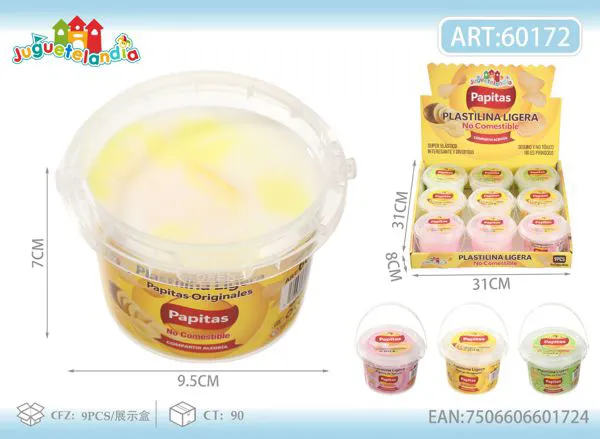 Plastilina ligera crujiente tipo slime de papitas de 290 g en cubeta