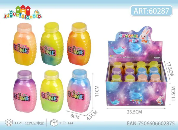 Slime perlado de tres colores en botella de 11x5 cm