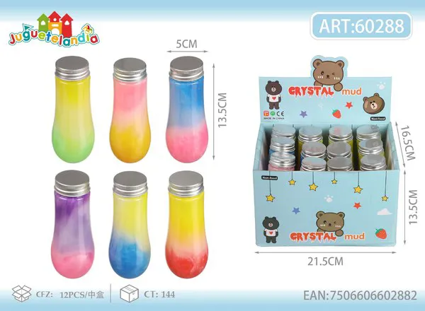 Slime perlado de tres colores en botella con tapa de aluminio 13x4.5 cm