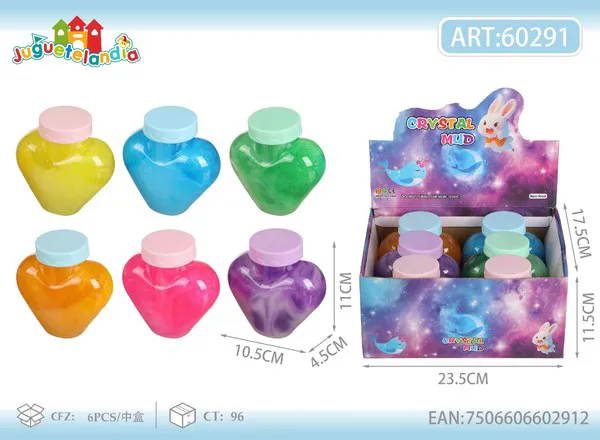 Slime con brillantina bicolor en frasco de corazon grande 11x10.5x4.5 cm