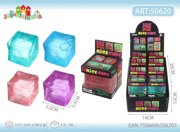 Cubo de hielo antiestrés de gel de 5.5 cm en rosa, morado, verde y azul