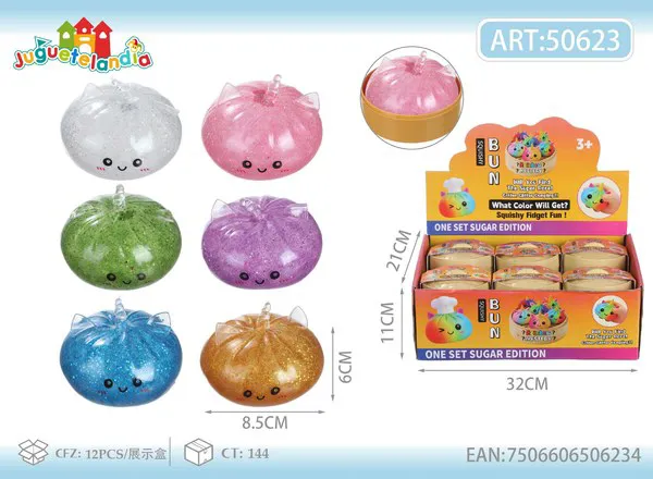 Bao antiestrés squishy de unicornio de 8.5 cm con brillantina
