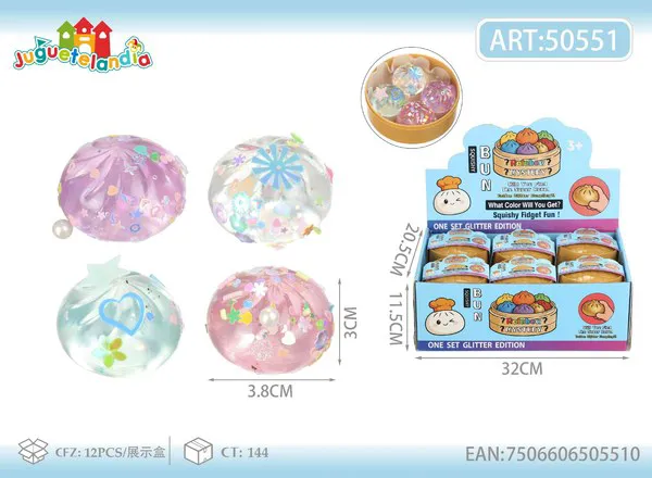 Bao antiestrés squishy de cristal con perlas y lentejuelas, 4 piezas