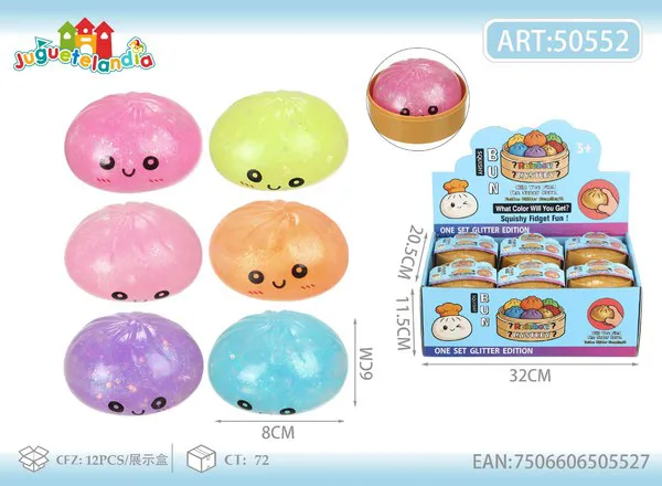 Bao antiestrés squishy de gel de 8.5 cm con brillo y carita