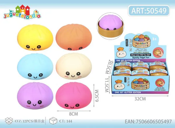 Bao antiestrés squishy de masa suave de 8.5 cm con carita feliz