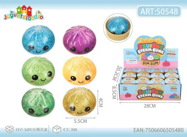 Bao antiestrés squishy de gel de 5 cm con brillantina y carita