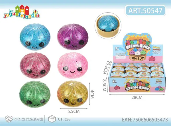 Bao antiestrés squishy de 5 cm con brillantina dorada y bolitas