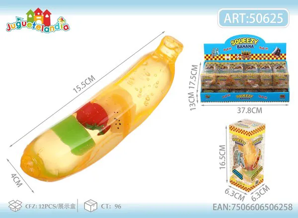 Plátano antiestrés squishy de gel de 15.5 cm con frutas por dentro