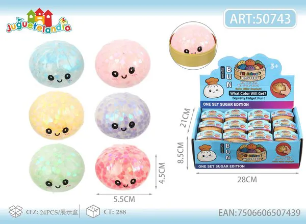Bao antiestrés squishy de 5.5 cm con corazones brillantes y bolitas