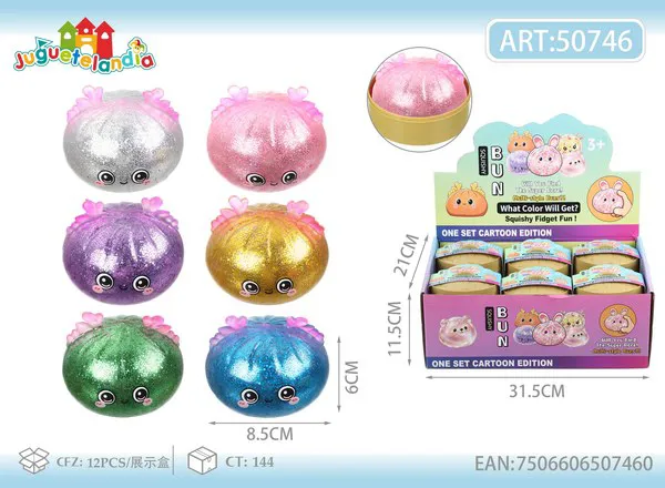 Bao antiestrés squishy de dragoncito de 8.5 cm con brillantina gruesa