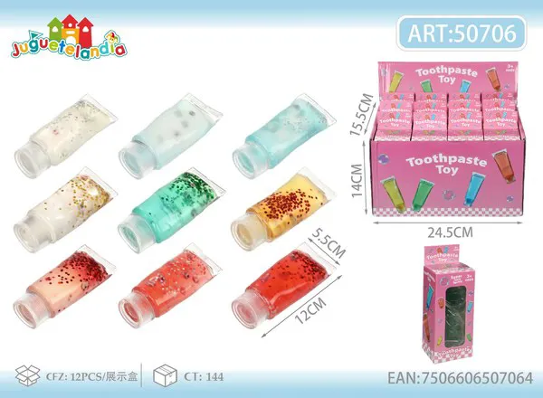 Juguete antiestrés squishy de pasta dental de gel con brillantina