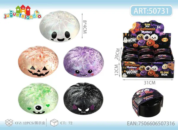 Bao antiestrés de Halloween tipo malvavisco con brillantina 8.5 cm