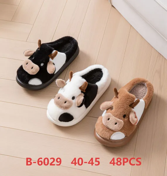 Pantuflas de felpa con diseño de vaca para hombre