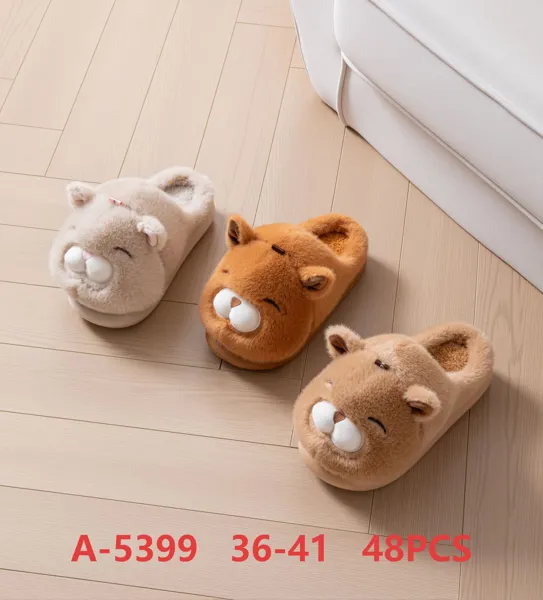 Pantuflas de felpa con carita de gatito para mujer