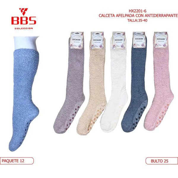 Calcetas largas afelpadas con antiderrapante para mujer, 12 pares
