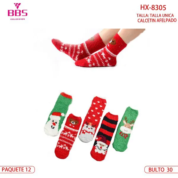 Calcetines afelpados navideños con Santa, reno y muñeco de nieve, 12 pares