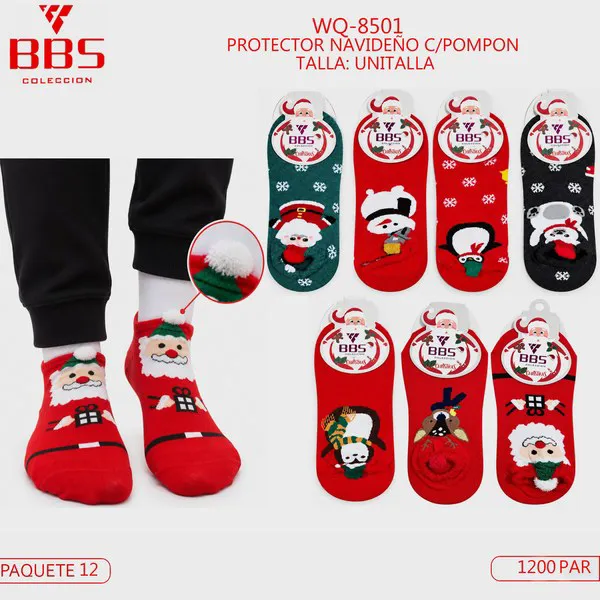 Calcetines tipo protector navideños con pompón y Santa Claus, 12 pares