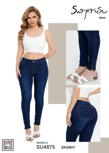 Jeans skinny tiro alto con abertura en el tobillo para mujer