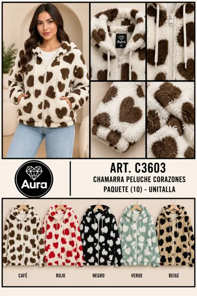 Chamarra peluche corazones