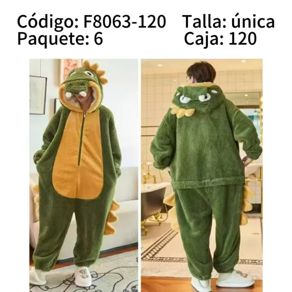 Mameluco de peluche de dinosaurio con capucha para adulto