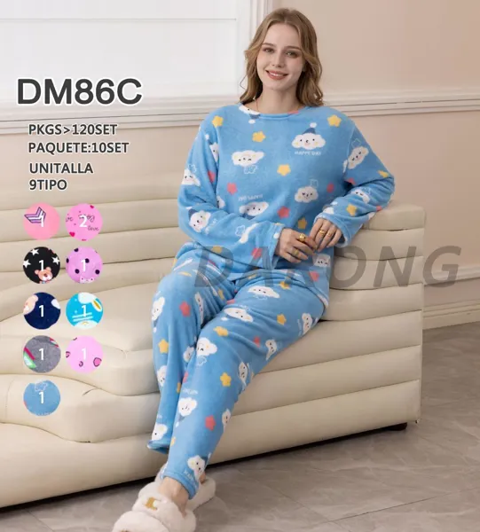 Pijama de dos piezas de felpa estampada para mujer