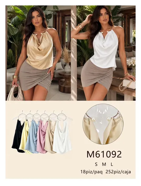 Blusa halter con detalle de perlas