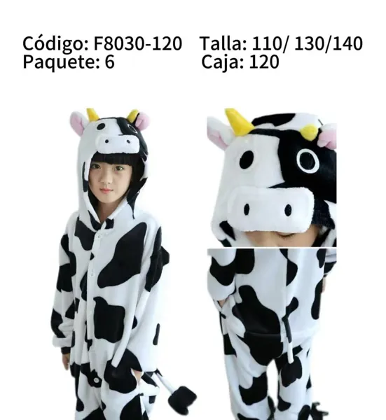 Mameluco de peluche de vaca con capucha para niños