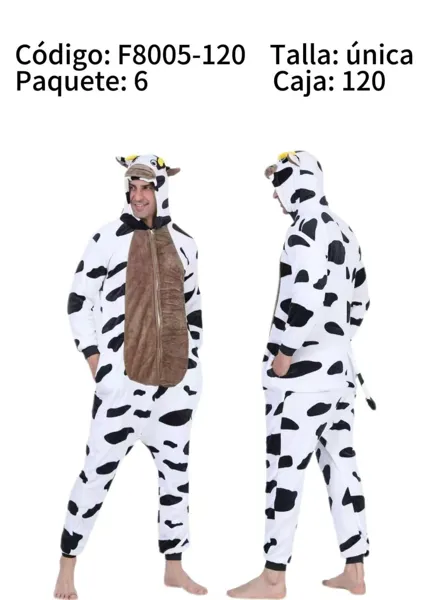 Mameluco de peluche de vaca con capucha para adulto