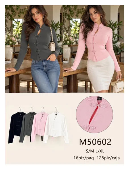 Blusa de punto con cierre de nudo chino