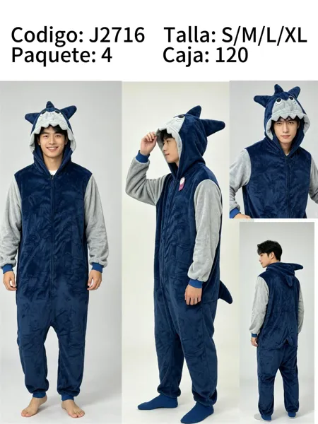 Mameluco de peluche de tiburón con capucha para hombre