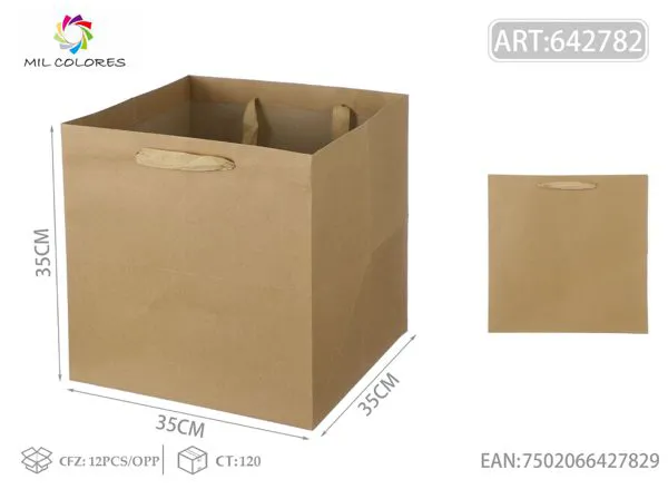 Bolsa de regalo cuadrada de papel kraft con asas 35x35x35 cm