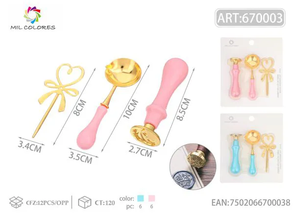 Set de sello de lacre con cuchara para cera y varilla de corazón dorada