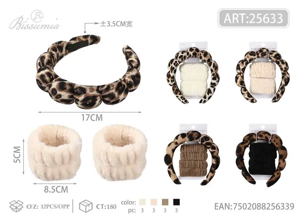 Set de diadema animal print y muñequeras para lavarse la cara, 3 piezas
