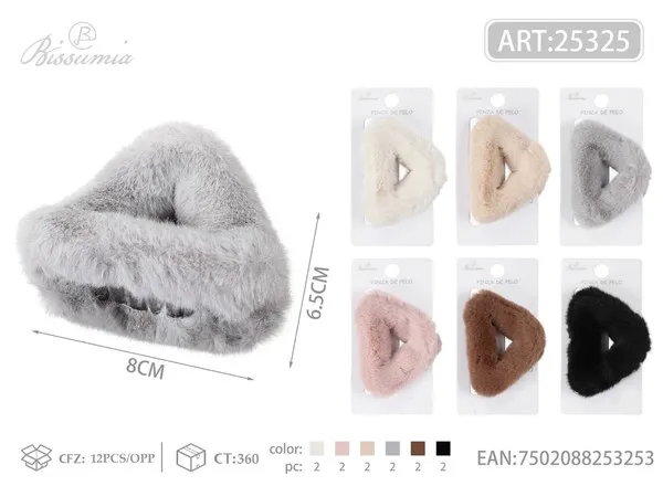 Pinza de cabello tipo garra triangular de peluche suave 8 cm
