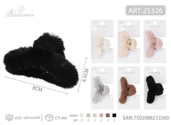 Pinza de cabello tipo garra recta de peluche suave 8 cm