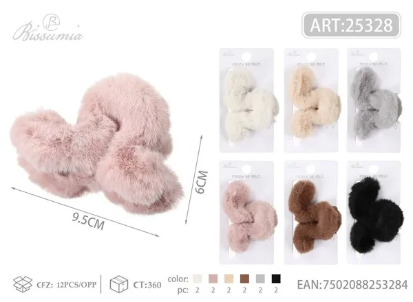 Pinza de cabello tipo garra de peluche con orejas redondas 9.5 cm