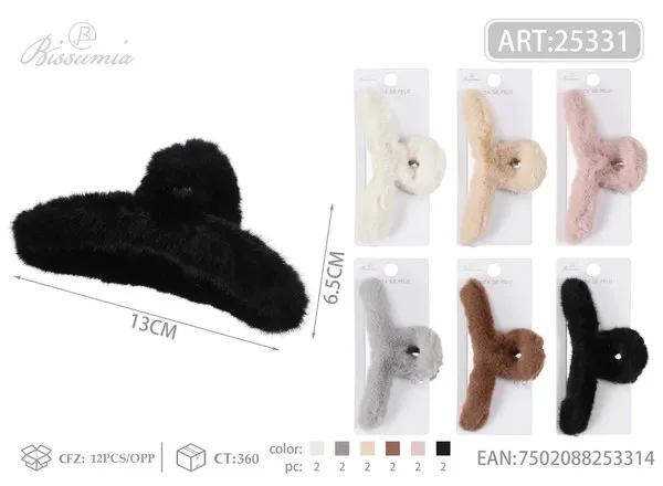 Pinza de cabello tipo garra larga de peluche estilo ola 13 cm