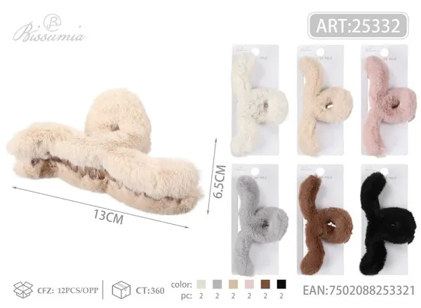 Pinza de cabello tipo garra larga de peluche en forma de Y 13 cm
