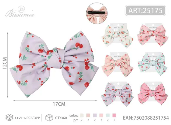 Moño para el cabello con estampado de cerezas 17 cm