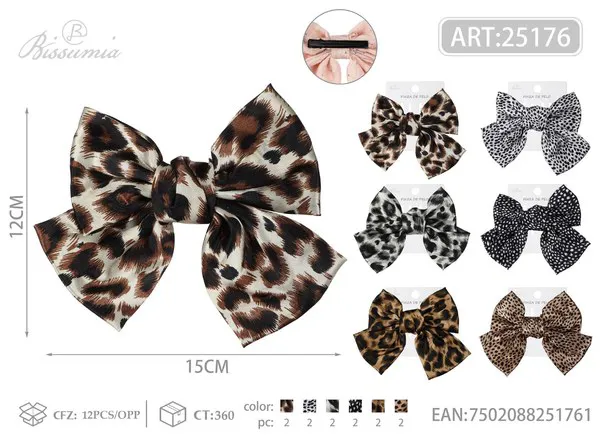 Moño para el cabello satinado con estampado animal print 15 cm