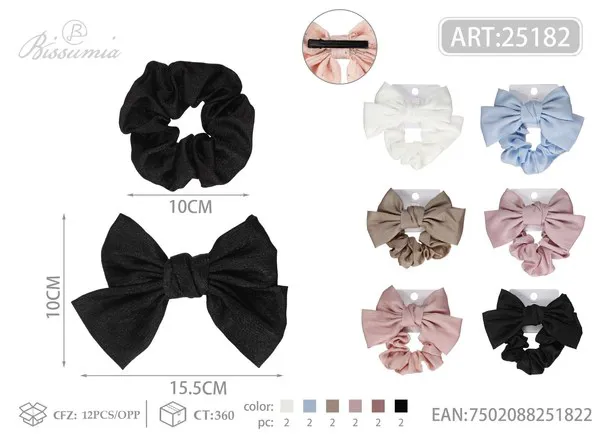 Set de moño satinado liso 15.5 cm y scrunchie a juego