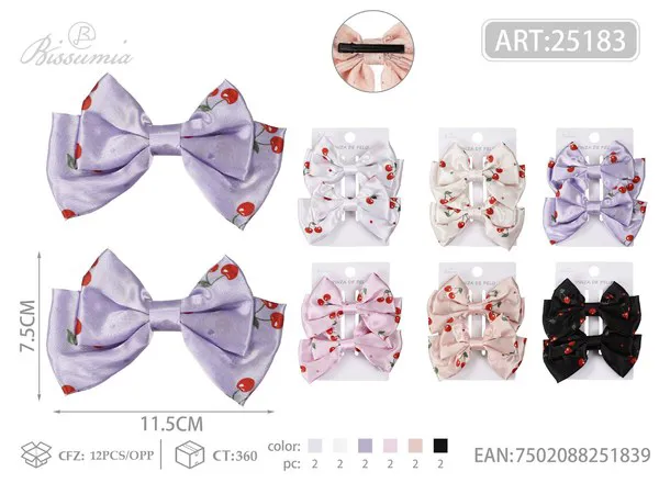 Moños para el cabello de doble capa con estampado de cerezas 11 cm, 2 piezas